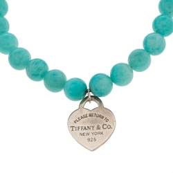 Pre Owned Tiffany & Co. Return To Tiffany Amazonite Beads Mini Heart Tag Silver Bracelet