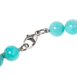 Pre Owned Tiffany & Co. Return To Tiffany Amazonite Beads Mini Heart Tag Silver Bracelet