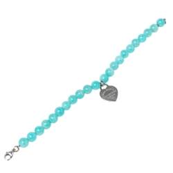 Pre Owned Tiffany & Co. Return To Tiffany Amazonite Beads Mini Heart Tag Silver Bracelet