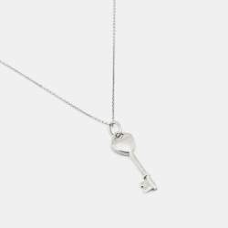 Pre Owned Tiffany & Co. Enamel Heart Key Silver 925 Pendant Necklace