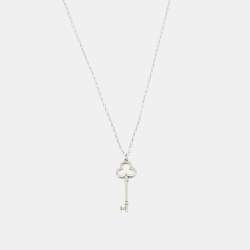 Pre Owned Tiffany & Co. Trefoil Key Silver Pendant Oval Link Chain Necklace
