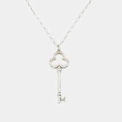 Pre Owned Tiffany & Co. Trefoil Key Silver Pendant Oval Link Chain Necklace