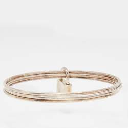 Pre Owned Tiffany & Co. Sterling Silver 1837 Lock Charm Triple Bangle Bracelet