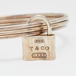 Pre Owned Tiffany & Co. Sterling Silver 1837 Lock Charm Triple Bangle Bracelet
