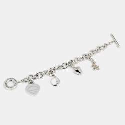 Pre Owned Tiffany & Co. Sterling Silver Please Return to Tiffany Multi Charms Toggle Bracelet