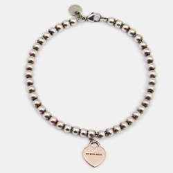 Pre Owned Tiffany & Co. Sterling Silver Rubedo Heart Charm Bead Bracelet