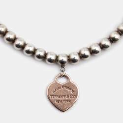 Pre Owned Tiffany & Co. Sterling Silver Rubedo Heart Charm Bead Bracelet