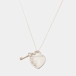 Pre Owned Tiffany & Co. Return To Tiffany Heart Tag with Key Silver Pendant Necklace