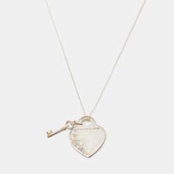 Pre Owned Tiffany & Co. Return To Tiffany Heart Tag with Key Silver Pendant Necklace