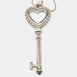 Pre Owned Tiffany & Co. Tiffany Keys Enamel Heart Key Pendant Silver Beaded Necklace