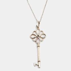 Pre Owned Tiffany & Co. Tiffany Keys Open Knot Key Diamond Silver Pendant Necklace