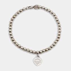 Pre Owned Tiffany & Co. Return to Tiffany Pink Enamel Heart Tag Silver Bead Bracelet