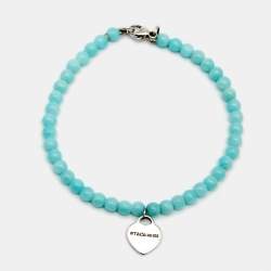 Pre Owned Tiffany & Co. Return To Tiffany Mini Heart Tag Silver Amazonite Bead Bracelet