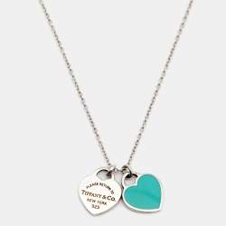 Pre Owned Tiffany & Co. Return To Tiffany Blue Enamel Double Heart Tag Pendant Necklace
