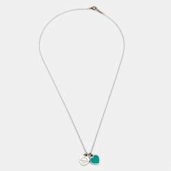 Pre Owned Tiffany & Co. Return To Tiffany Blue Enamel Double Heart Tag Pendant Necklace