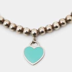 Pre Owned Tiffany & Co. Return to Tiffany Enamel Heart Tag Sterling Silver Beaded Bracelet