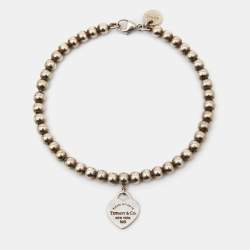 Pre Owned Tiffany & Co. Return to Tiffany Enamel Heart Tag Sterling Silver Beaded Bracelet
