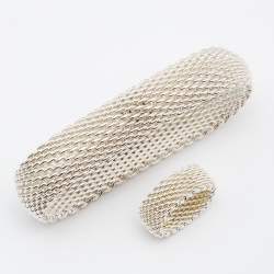 Pre Owned Tiffany & Co. Somerset Mesh Sterling Silver Ring Bracelet Set