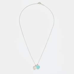Pre Owned Tiffany & Co. Return To Tiffany Blue Enamel Double Heart Tag Pendant Necklace