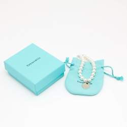 Pre Owned Tiffany & Co. Return To Tiffany Cultured Pearl Sterling Silver Heart Tag Bead Bracelet