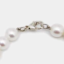 Pre Owned Tiffany & Co. Return To Tiffany Cultured Pearl Sterling Silver Heart Tag Bead Bracelet