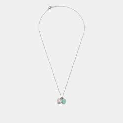 Pre Owned Tiffany & Co. Return to Tiffany Blue Enamel Sterling Silver Heart Tag Pendant Necklace