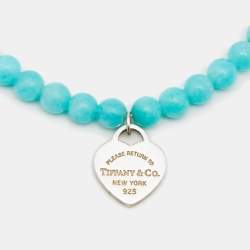 Pre Owned Tiffany & Co. Return To Tiffany Mini Heart Tag Silver Amazonite Bead Bracelet