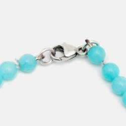 Pre Owned Tiffany & Co. Return To Tiffany Mini Heart Tag Silver Amazonite Bead Bracelet