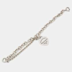 Pre Owned Tiffany & Co. Return to Tiffany Heart Tag Sterling Silver Double Chain Bracelet
