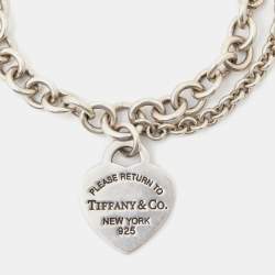 Pre Owned Tiffany & Co. Return to Tiffany Heart Tag Sterling Silver Double Chain Bracelet