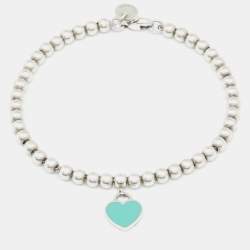 Tiffany & Co. Return to Tiffany Blue Enamel Heart Tag Silver Bead Bracelet