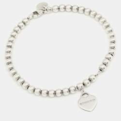 Pre Owned Tiffany & Co. Return to Tiffany Heart Tag Silver Bead Bracelet
