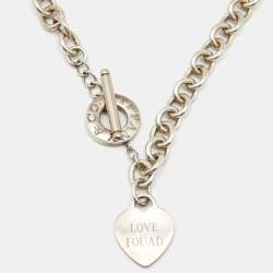 Pre Owned Tiffany & Co. Heart Tag Silver Chain Link Toggle Necklace