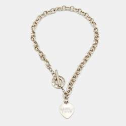 Pre Owned Tiffany & Co. Heart Tag Silver Chain Link Toggle Necklace