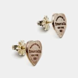 Pre Owned Tiffany & Co. Return To Tiffany Heart Tag Sterling Silver Stud Earrings
