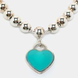 Pre Owned Tiffany & Co. Return to Tiffany Heart Tag Enamel Sterling Silver Bead Bracelet
