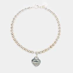 Pre Owned Tiffany & Co. Return to Tiffany Heart Tag Enamel Sterling Silver Bead Bracelet