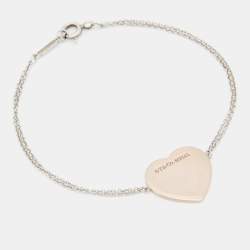 Pre Owned Tiffany & Co. Return To Tiffany Sterling Silver Rubedo Heart Tag Double Chain Bracelet
