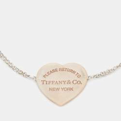 Pre Owned Tiffany & Co. Return To Tiffany Sterling Silver Rubedo Heart Tag Double Chain Bracelet