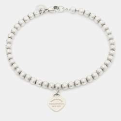 Pre Owned Tiffany & Co. Sterling Silver Rubedo Heart Charm Bead Bracelet