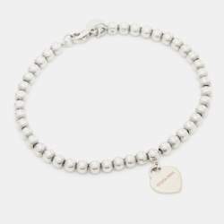 Pre Owned Tiffany & Co. Sterling Silver Rubedo Heart Charm Bead Bracelet