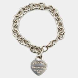 Pre Owned Tiffany & Co. Return To Tiffany Blue Enamel Heart Tag Sterling Silver Bracelet