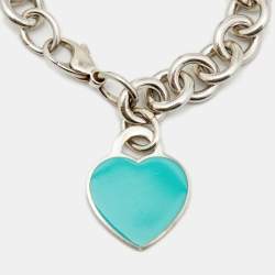 Pre Owned Tiffany & Co. Return To Tiffany Blue Enamel Heart Tag Sterling Silver Bracelet