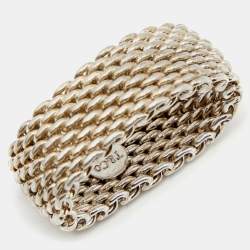 Pre Owned Tiffany & Co. Somerset Sterling Silver Mesh Ring Size 53