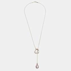 Pre Owned Tiffany & Co. Elsa Peretti Sterling Silver Open Heart Lariat Pearl Necklace