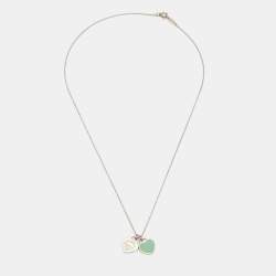 Pre Owned Tiffany & Co. Return to Tiffany Blue Enamel Sterling Silver Heart Tag Pendant Necklace