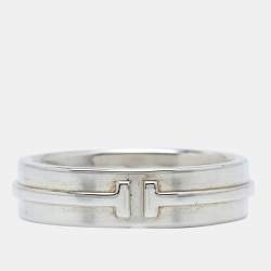 Pre Owned Tiffany & Co. Sterling Silver Tiffany T Band Ring Size EU 61