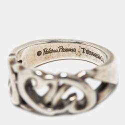 Pre Owned Tiffany & Co. Sterling Silver Paloma Picasso Loving Hearts Band Ring Size EU 51