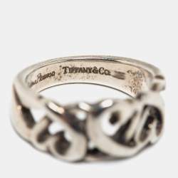 Pre Owned Tiffany & Co. Sterling Silver Paloma Picasso Loving Hearts Band Ring Size EU 51