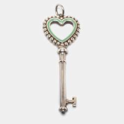 Pre Owned Tiffany & Co. Heart Key Enamel Sterling Silver Pendant